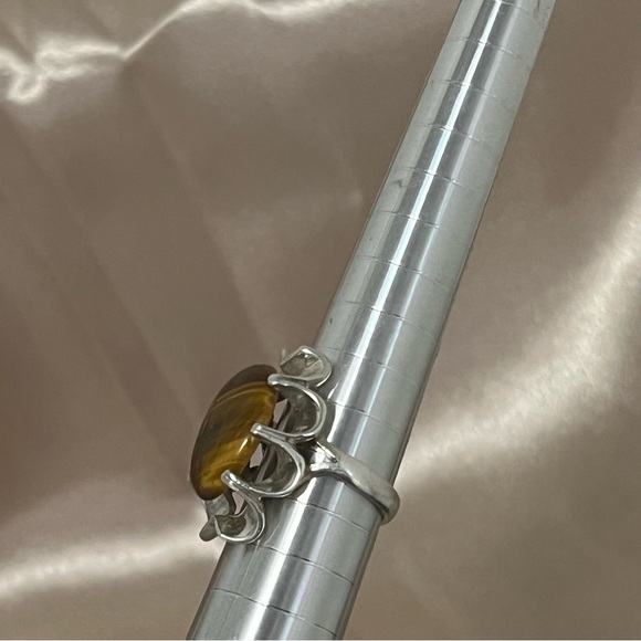 Vintage Sterling Silver Ribbon Ruffle Edge Tiger's Eye Ring 925 Size 5.5 Unique - Picture 11 of 16